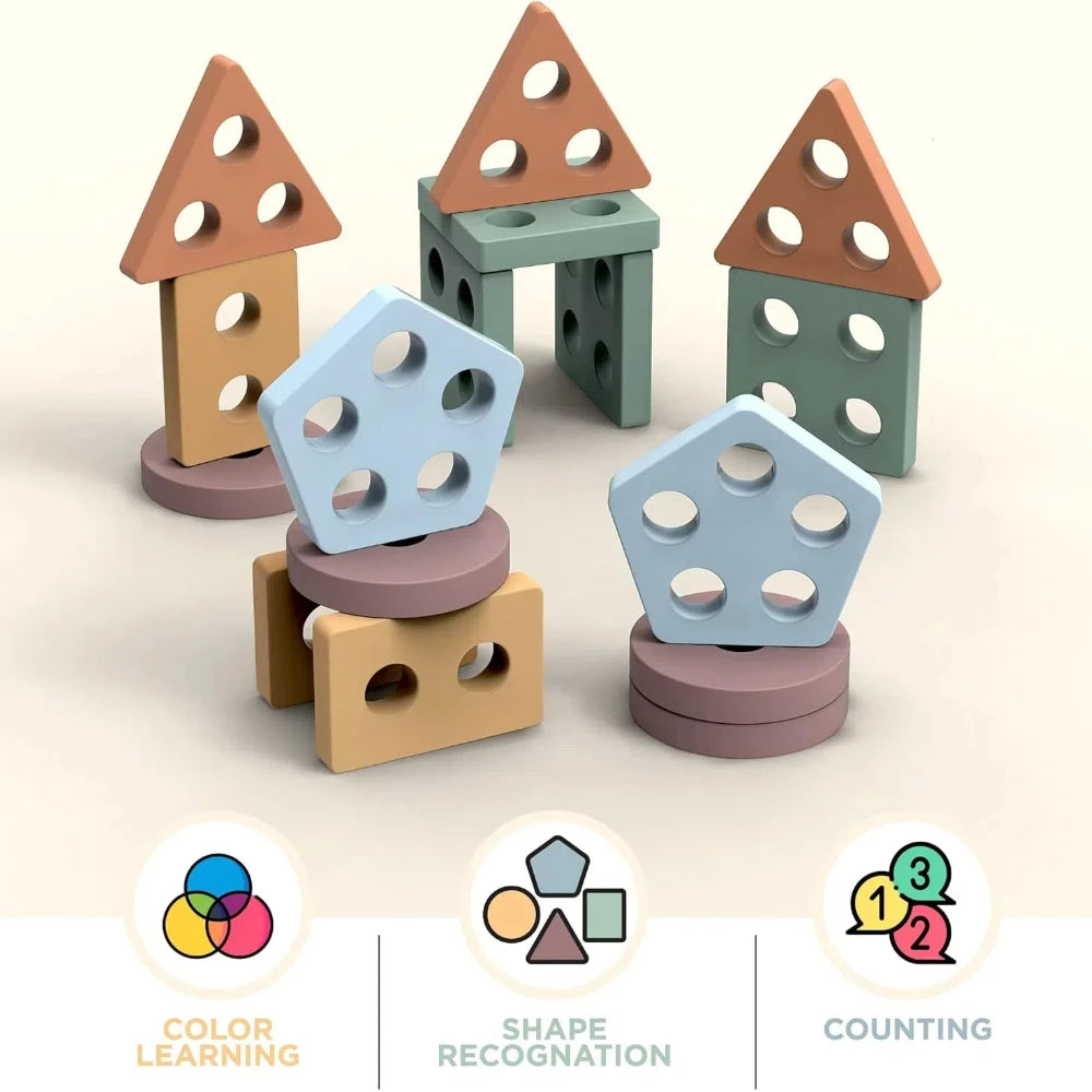 Montessori Wooden Sorting & Stacking Toy Set (18+ Months)