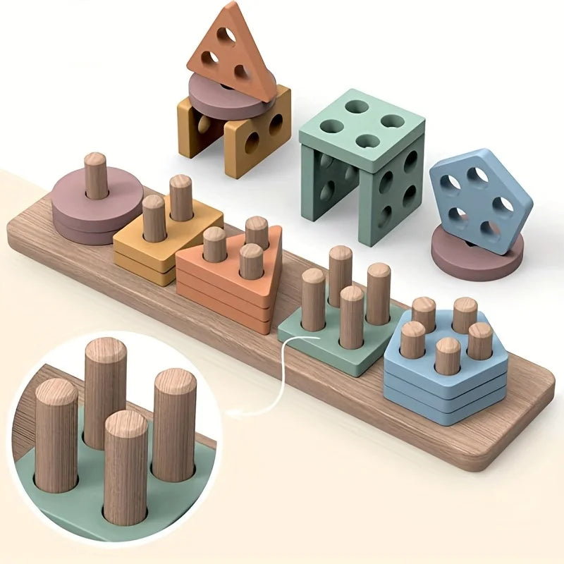 Montessori Wooden Sorting & Stacking Toy Set (18+ Months)