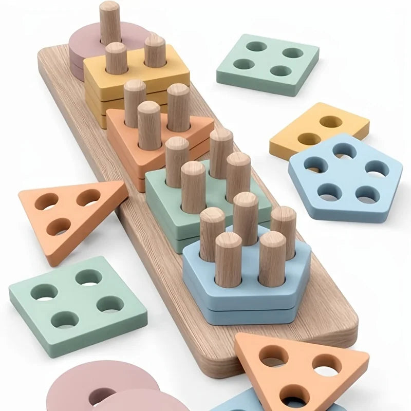 Montessori Wooden Sorting & Stacking Toy Set (18+ Months)